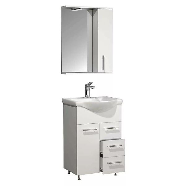 Gäste WC Möbel inklusive Waschbecken in Weiß 55 cm breit (zweiteilig) günstig online kaufen