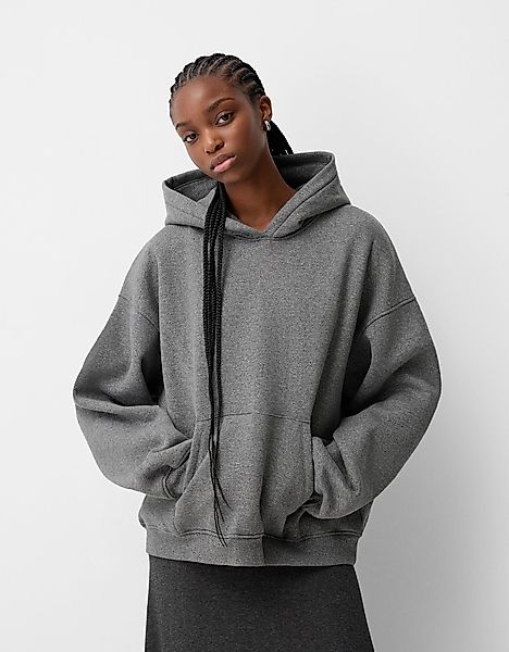 Bershka Glänzendes Sweatshirt Mit Kapuze Damen S Grau günstig online kaufen