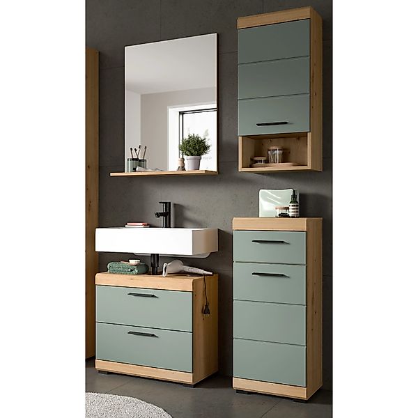 Inn.Furn Badmöbel-Set in Grün und Eiche 4-teilig Shawn günstig online kaufen