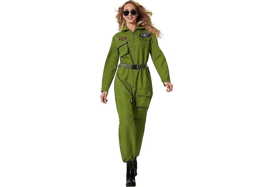 dressforfun Kostüm Damenkostüm, Olivgrüner Overall mit authentischem Piloti günstig online kaufen