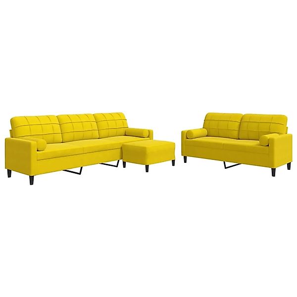 vidaXL 3-Tlg Sofagarnitur mit Kissen und Nackenrollen Gelb Samt 3278507 günstig online kaufen