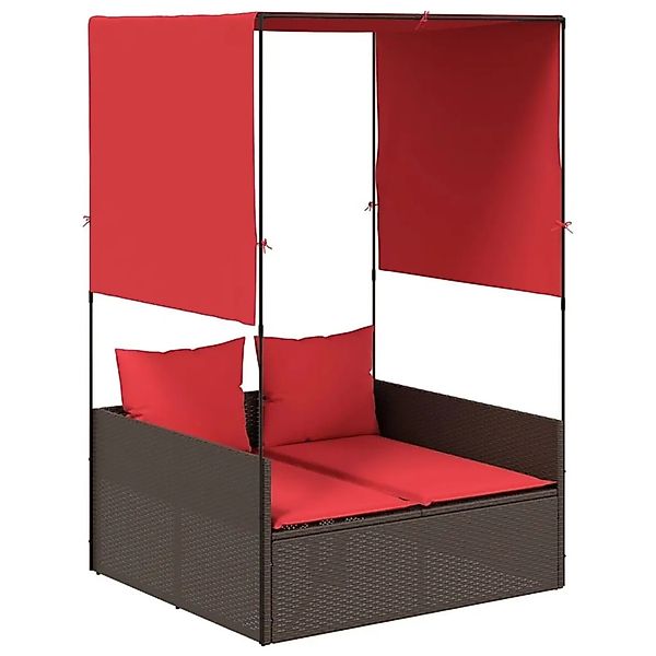 vidaXL Doppelte Sonnenliege mit Dach und Vorhängen Braun Poly-Rattan 400276 günstig online kaufen