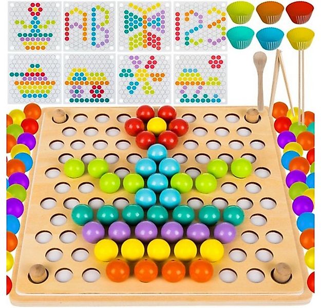KRUZZEL Steckpuzzle Holzperlen Kinderpuzzle, 100 Puzzleteile, Mustervorlage günstig online kaufen