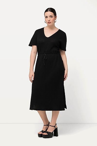 Ulla Popken Maxikleid Midikleid Strukturjersey V-Ausschnitt günstig online kaufen