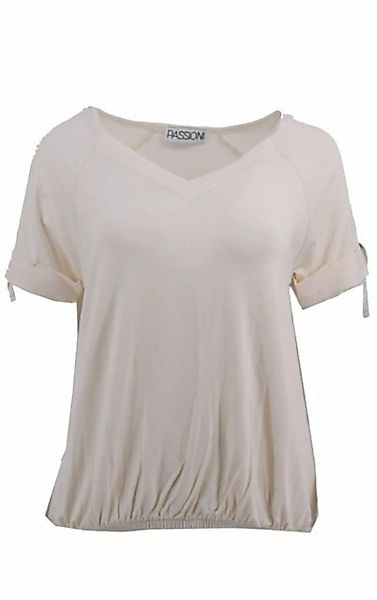 Passioni T-Shirt T-Shirt in Beige mit V-Ausschnitt und Bandstreifen mit Gli günstig online kaufen
