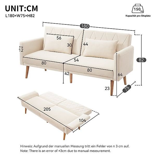 Odikalo 2-Sitzer Schlafsofa Relaxsofa Freizeitsofa Verstellbare Samtstoff M günstig online kaufen