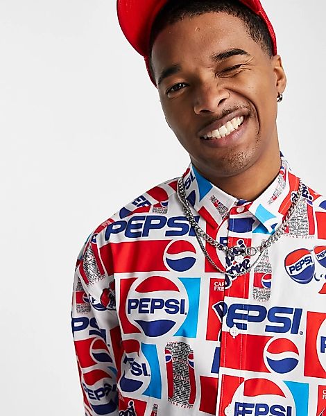 ASOS DESIGN – Oversize-Hemd mit Pepsi-Print im Stil der 90er-Marineblau günstig online kaufen
