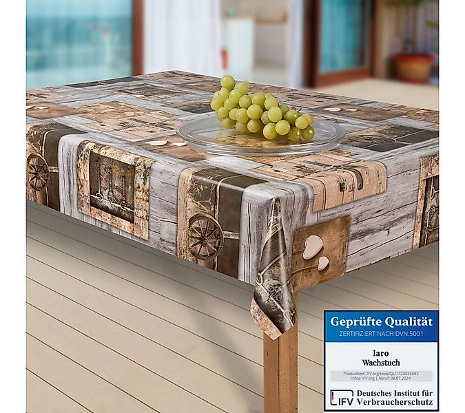 laro Tischdecke Wachstuch-Tischdecken Abwaschbar Holz Herzen braun grau rec günstig online kaufen