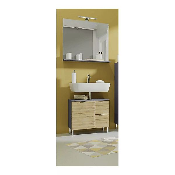 Lomadox Waschplatz Badezimmer MACUL-01 Möbel-Set in Graphit & Grandson-Eich günstig online kaufen