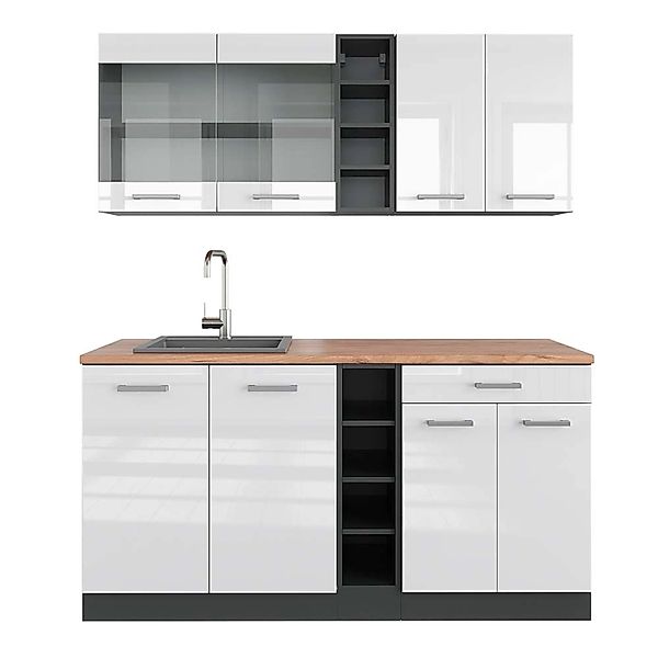 Vicco R-Line Singleküche Weiß Hochglanz/Anthrazit 160 cm AP Eiche günstig online kaufen