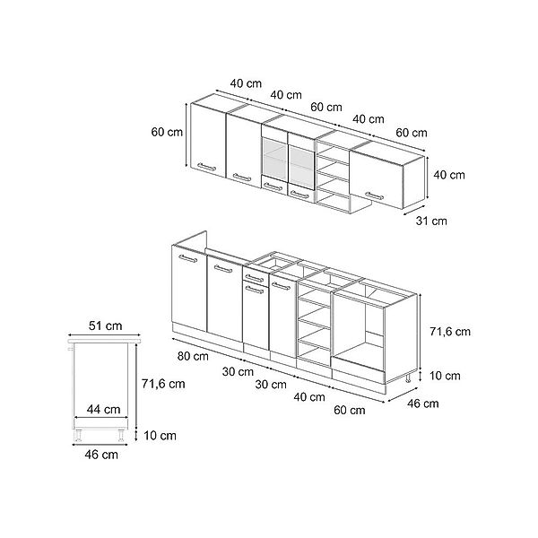 Vicco Küchenzeile R-Line, Anthrazit Landhaus/Anthrazit, 240 günstig online kaufen