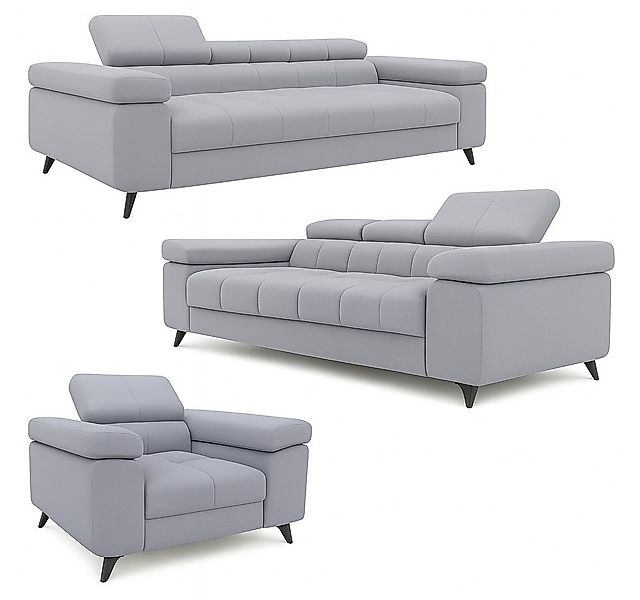 M-Punkt24 Polstergarnitur Sofa 3-2-1 mit Schlaffunktion, (Samtstoff Silberg günstig online kaufen