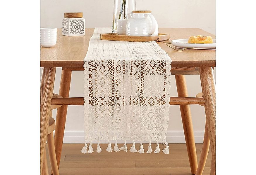 FOUORTUNATE-BEE Tischläufer Vintage Spitzen-Tischläufer mit Fransen 24×200 günstig online kaufen