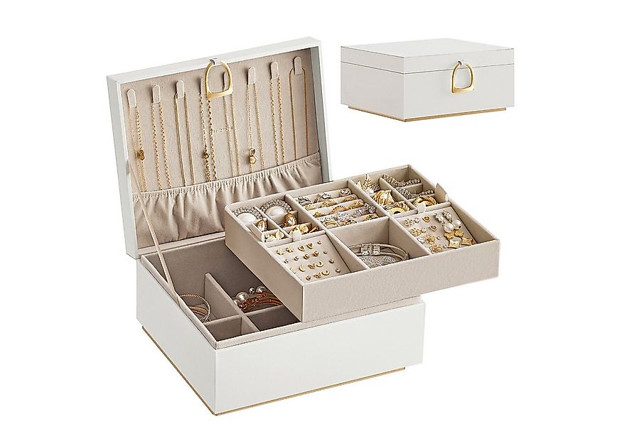 SONGMICS Schmuckkasten Schmuckbox Schmuckaufbewahrung, 2 Ebenen, mit Griff, günstig online kaufen