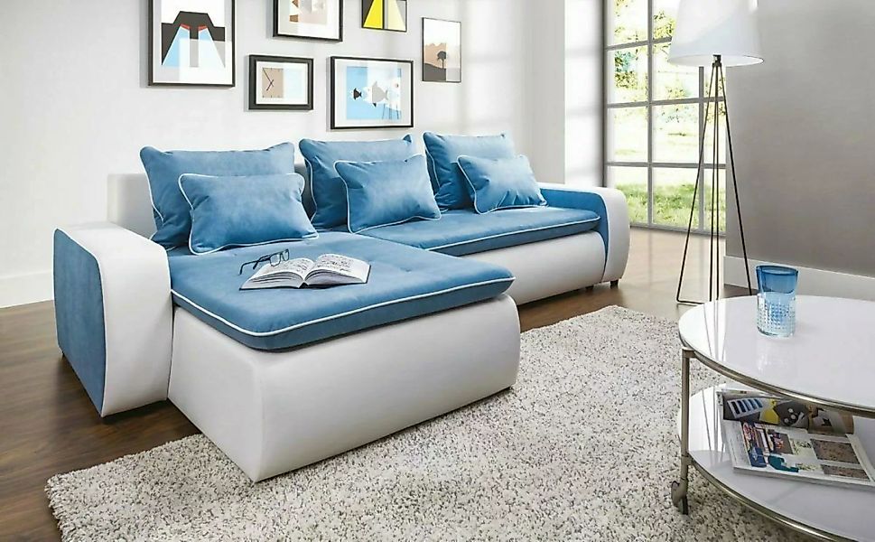 JVmoebel Ecksofa Blau-weißes Ecksofa Moderne Textil Couch Wohnzimmer Sitzmö günstig online kaufen