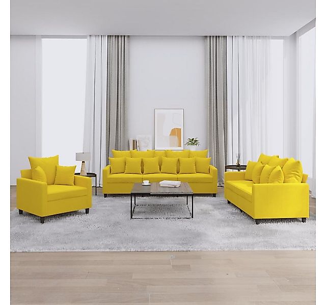 vidaXL Sofa Sofagarnitur Set mit Kissen Stoff, 3-tlg., Gelb günstig online kaufen