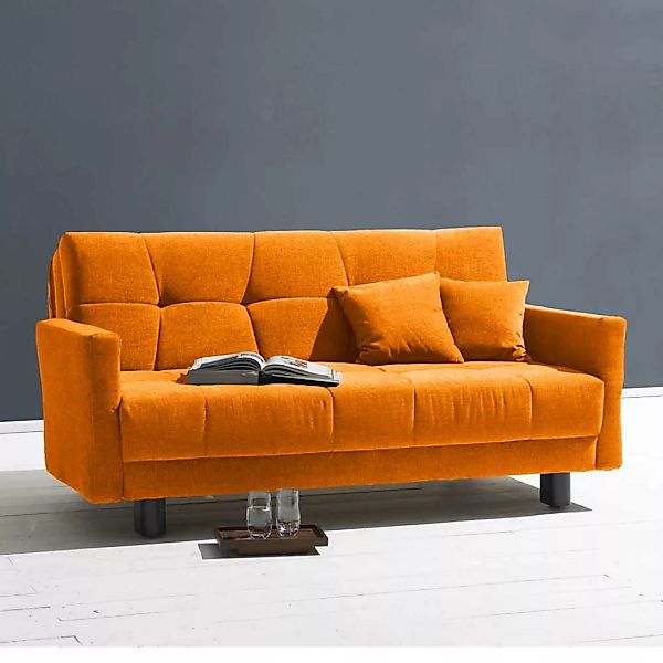 Design Sofa in Gelb Flachgewebe Schlaffunktion günstig online kaufen