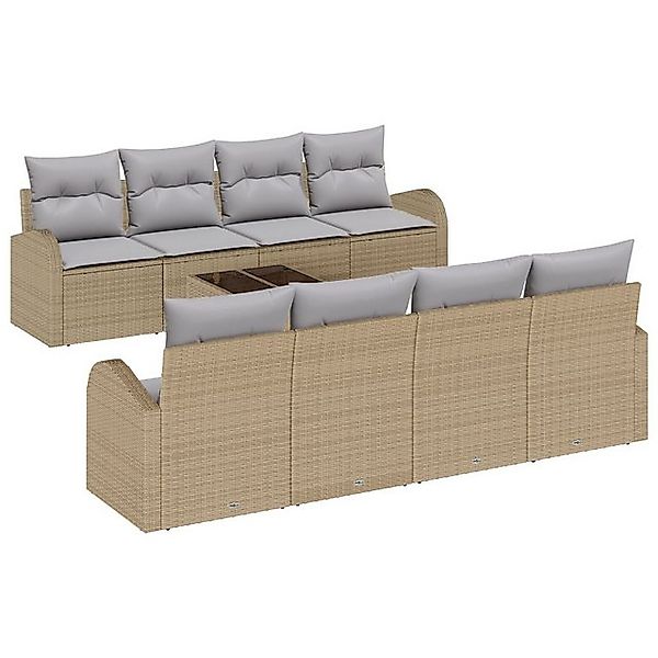 vidaXL Loungesofa 9-teiliges Garten-Sofa-Set mit Kissen Beige Poly-Rattan, günstig online kaufen