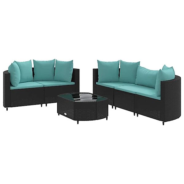 vidaXL 6-Tlg Garten-Sofagarnitur mit Kissen Schwarz Poly Rattan 3308420 günstig online kaufen