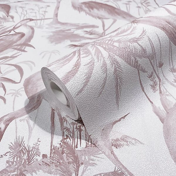 Marburg Vliestapete Flamingos und Tieren Floral Modern 10,05 x 0,53 m Weiß- günstig online kaufen