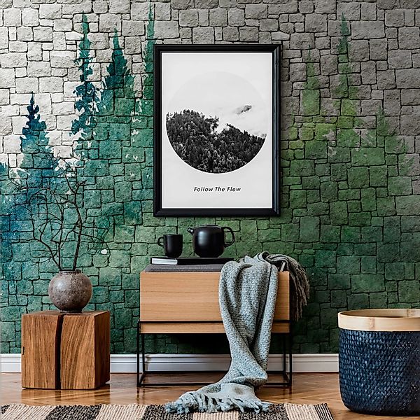 PROFHOME 382451-GU Fototapete Ziegelstein Matt Grün Grau 3,71 m x 2,8 m 0,5 günstig online kaufen