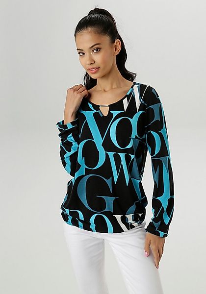 Aniston SELECTED Langarmshirt mit Cut-out und trendy Buchstabendruck günstig online kaufen