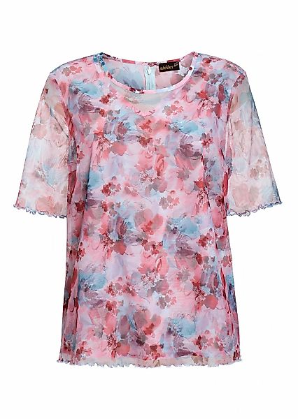 GOLDNER Kurzarmbluse "Kurzgröße Druckbluse aus herrlich weichem Mesh" günstig online kaufen