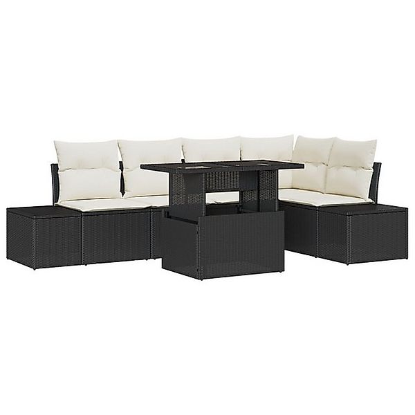 vidaXL Loungesofa 6-teilige Garten-Sofa-Set mit Kissen Schwarz Poly Rattan, günstig online kaufen