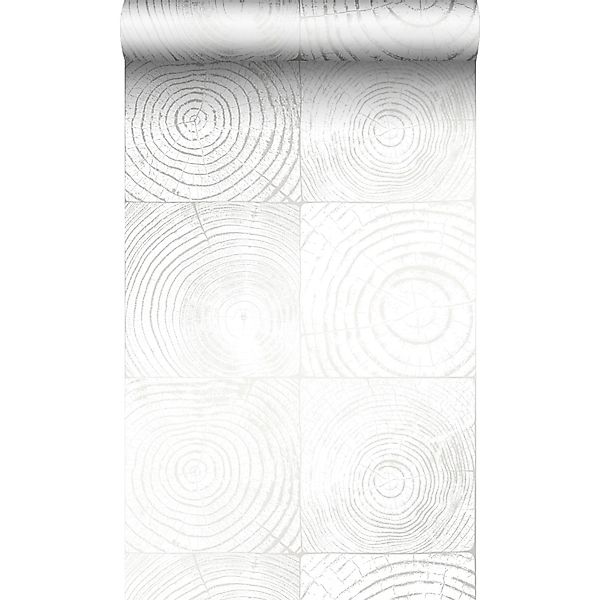 Origin Wallcoverings Tapete Querschnitte von Baumstämmen Weiß und Silber 53 günstig online kaufen