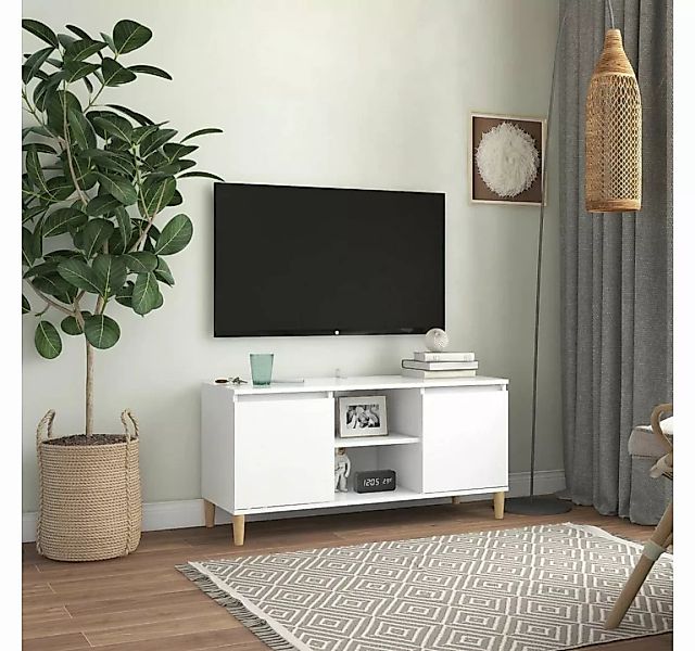 furnicato TV-Schrank mit Massivholz-Beinen Weiß 103,5x30x50 cm günstig online kaufen