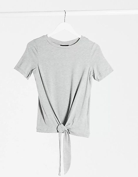 Object – Stephanie – T-Shirt aus Jersey mit Schnürung vorne in Grau günstig online kaufen