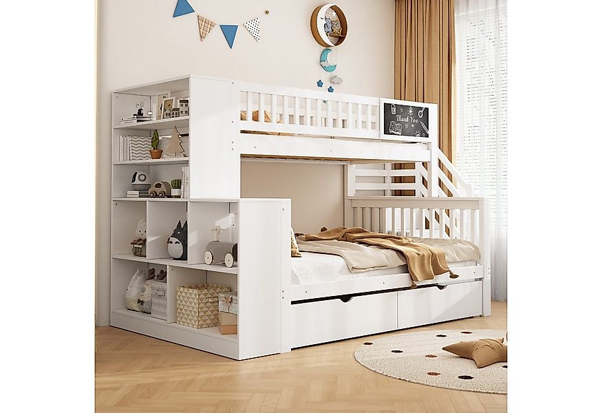 Flieks Etagenbett, Kinderbett 90x200cm+140x200cm mit Tafel, 2 Schubladen, S günstig online kaufen