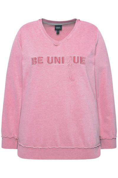 Ulla Popken Sweatshirt Sweat-Pullover Schriftzug V-Ausschnitt günstig online kaufen