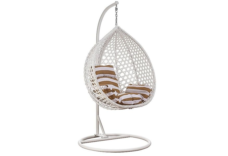 RAMROXX Hängesessel Luxus Style XXL Rattan Korb und Gestell Weiss mit Kisse günstig online kaufen