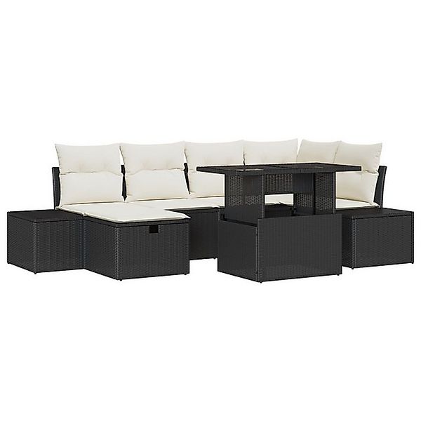vidaXL Loungesofa 7-teiliges Garten Sofa Set mit Kissen Schwarz Poly Rattan günstig online kaufen
