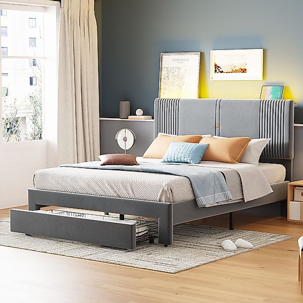 Flieks Polsterbett, LED Doppelbett 140x200cm mit günstig online kaufen