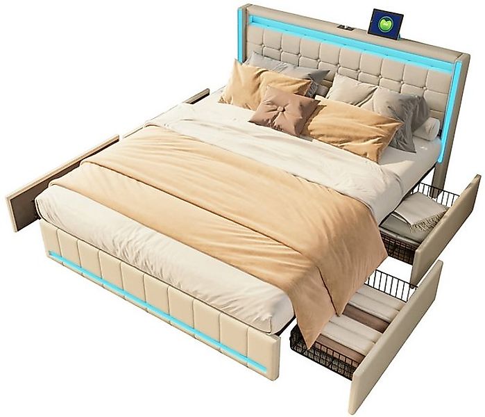 FUROKOY Polsterbett Polsterbett mit Ladefunktion(2 USB + Typ-C),LED-Beleuch günstig online kaufen