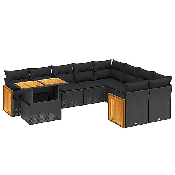 vidaXL 10-Tlg Garten-Sofagarnitur mit Kissen Schwarz Poly Rattan 3274121 günstig online kaufen