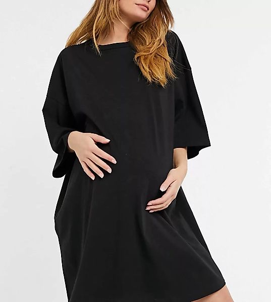 ASOS DESIGN Maternity – Oversize-T-Shirt-Kleid in Schwarz günstig online kaufen