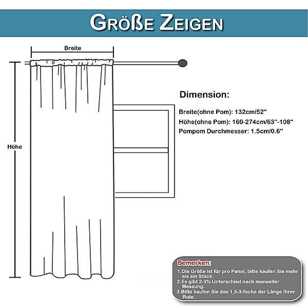 BTTO V&G Gardine Vorhänge mit Pompom-Quasten, günstig online kaufen
