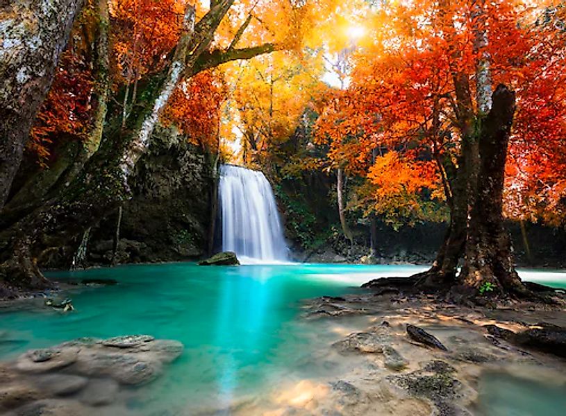 Papermoon Fototapete »Deep Forest Waterfall« glatt günstig online kaufen