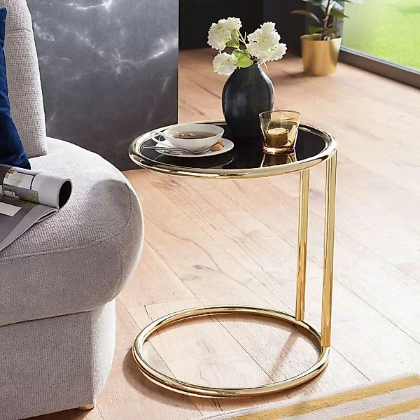 Sofa Anstelltisch mit schwarzer Glasplatte Stahlgestell in Goldfarben günstig online kaufen