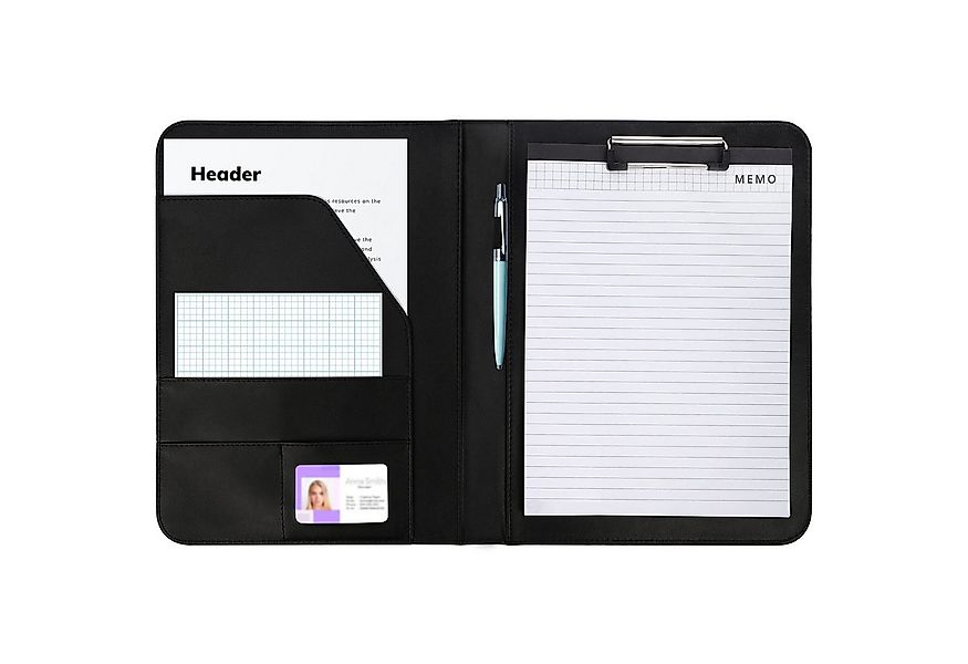 Kurtzy Konferenzmappe Schwarzes Kunstleder Notizbuch A4 mit Kartenfach (1-S günstig online kaufen