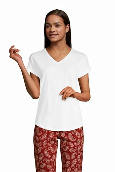 Shirt mit V-Ausschnitt aus Baumwolle/Modal, Damen, Größe: M Normal, Weiß, b günstig online kaufen