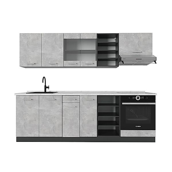 Vicco R-Line Küchenzeile Beton/Anthrazit 240 cm AP Marmor günstig online kaufen