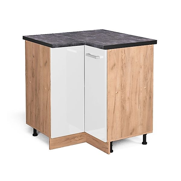 Vicco Eckunterschrank R-Line Weiß Hochglanz/Goldkraft Eiche 76 cm AP Anthra günstig online kaufen