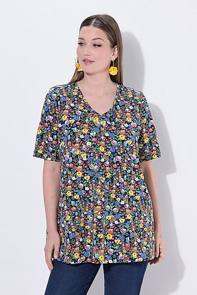 Ulla Popken T-Shirt T-Shirt Blüten A-Linie V-Ausschnitt Halbarm günstig online kaufen