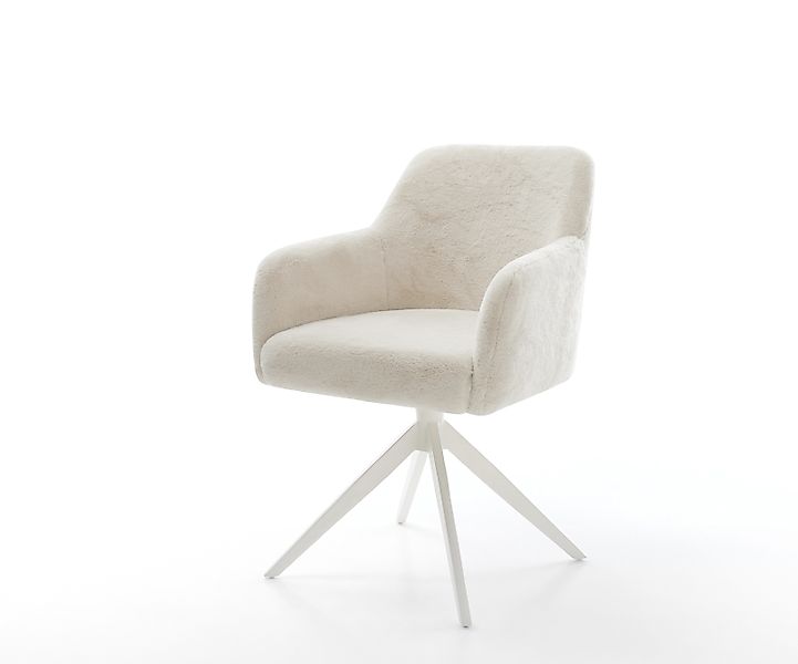 Drehstuhl Greg-Flex Plüsch Creme-Weiß Kreuzgestell breit Weiß 360° drehbar günstig online kaufen