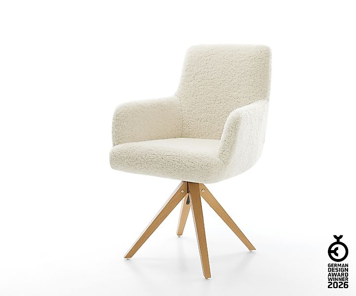Drehstuhl Heira-Flex mit Armlehnen Teddystoff Beige Holzgestell kantig Natu günstig online kaufen