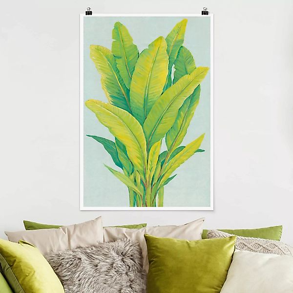 Poster Blumen - Hochformat Gelbgrüne Bananenblätter günstig online kaufen